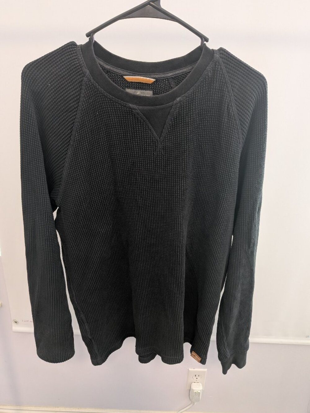 L.L.Bean Signature Waffle Knit Thermal Crewneck Slim Fit Black L